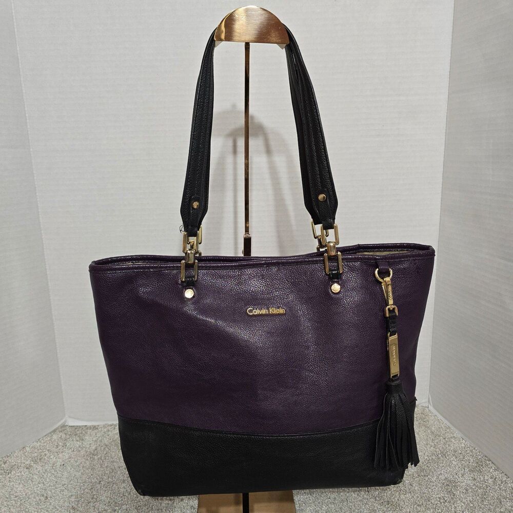 Calvin Klein purple black tote handbag